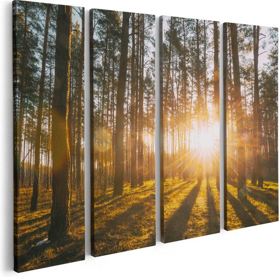 Artaza Canvas Schilderij Vierluik Zonsopkomst In Het Bos Tussen De Bomen - 80x60 - Foto Op Canvas - Canvas Print