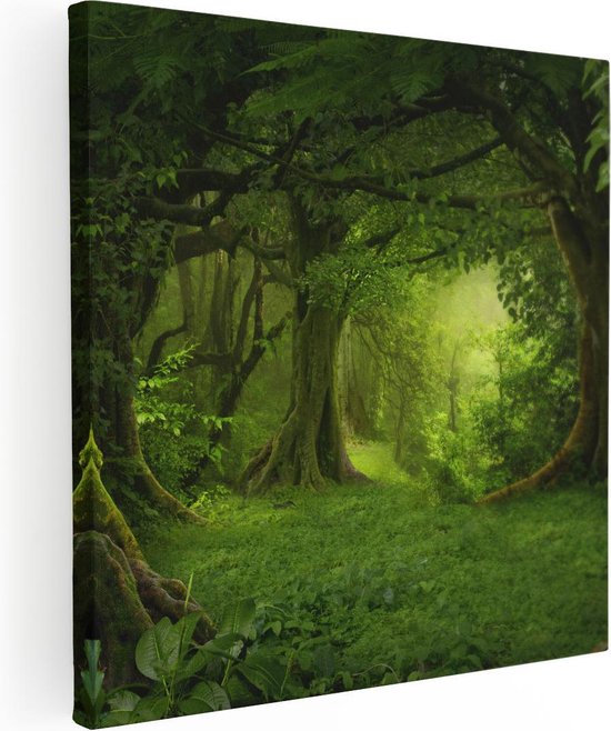 Artaza Canvas Schilderij Groene Tropische Jungle Bos  - 90x90 - Groot - Foto Op Canvas - Canvas Print