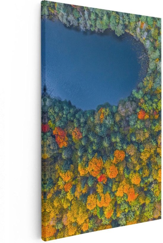 Artaza Canvas Schilderij Kleurrijke Bos Met Bomen Naast Een Meer - 20x30 - Klein - Foto Op Canvas - Canvas Print