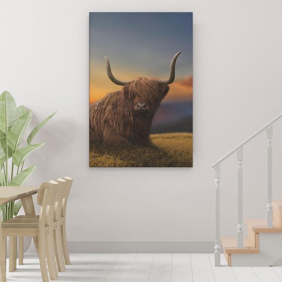 Artaza - peinture sur toile - vache Highlander écossais sur une colline - 80 x 120 - Groot - Photo sur toile - impression sur toile