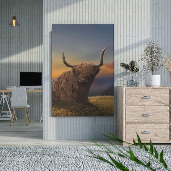 Artaza - Peinture sur toile - Vache Highlander écossaise sur une colline - 60x90 - Photo sur toile - Impression sur toile