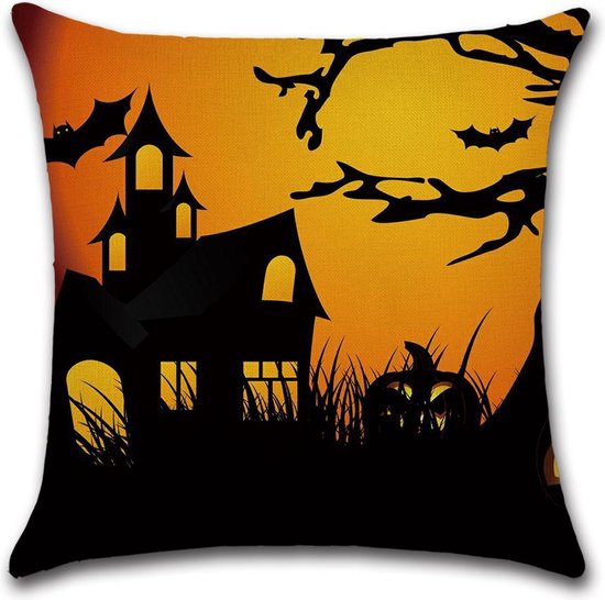 Sierkussen Halloween - Black House - Sierkussen - Halloween - 45x45 cm - Sierkussen - Polyester
