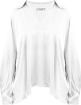 Satijnen Blouse Ethel, Top met V-hals en Kraagje, Top met Pofmouwen, Wit