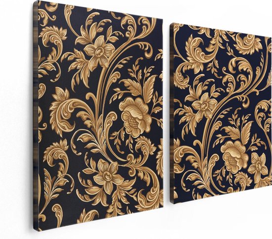 Artaza - Canvas Schilderij - Decoratieve Gouden Bloemen Achtergrond - Foto Op Canvas - Canvas Print