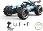 RC auto offroad BLAUW - RC auto kinderen - GRATIS UPGRADE NAAR DUBBELE ACCUDUUR! - Rc auto buggy - afstandsbestuurbare auto - Radiografisch bestuurbare auto - Wood & Fun