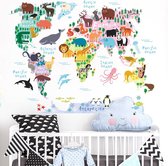 Sticker Muursticker Chambre d'enfants | Décoration murale chambre bébé | Décoration Garçons & Filles | Décoration murale Wereldkaart | Autocollants 3D | Le règne animal mondial