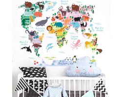Muursticker Kinderkamer | Wanddecoratie babykamer | Decoratie Jongens & Meisjes | Wereldkaart Wanddecoratie | 3D Stickers | Het Wereld Dierenrijk