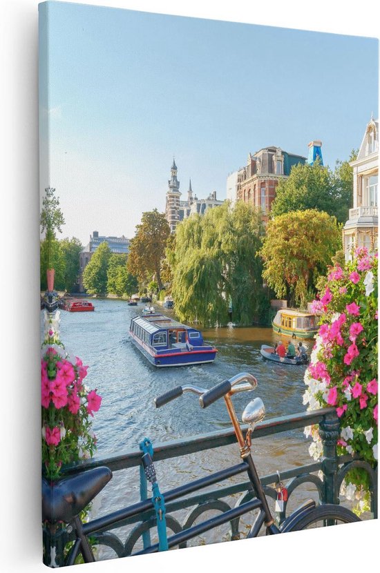 Artaza Toile Peinture Amsterdam Canal Avec Fleurs - 40x50 - Photo Sur Toile - Impression Sur Toile