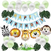 Joya® Jungle Decoratie Verjaardag versiering pakket | Safari Blauw Goud | met dieren ballonnen en happy birthday slinger | Jongen