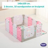 Grondbox, kruipbox, speelbox, playpen, baby, peuter en kind roze/wit 10+2