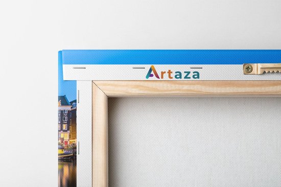 Artaza - Peinture sur toile - Maisons d'Amsterdam dans la soirée avec des lumières - 120x40 - Groot - Photo sur toile - Impression sur toile