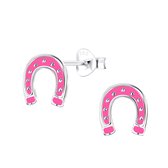 Joy|S - Zilveren hoefijzer oorbellen roze - 7 x 8 mm