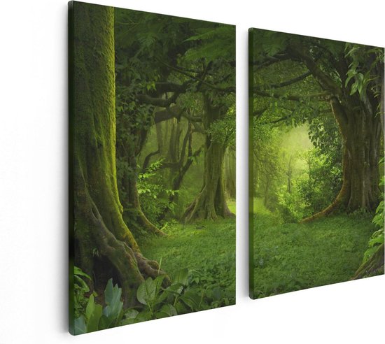 Artaza Canvas Schilderij Tweeluik Groene Tropische Jungle Bos  - 80x60 - Foto Op Canvas - Canvas Print