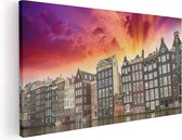 Artaza Canvas Schilderij Amsterdamse Huisjes Bij Het Kanaal - Kleur - 120x60 - Groot - Foto Op Canvas - Canvas Print