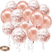 Joya® 40 stuks | Rose Goud | Roze Gold | Helium Ballonnen met Lint | Papieren confetti | Latex