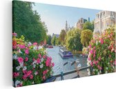 Artaza Canvas Schilderij Amsterdamse Kanaal Met Bloemen - 100x50 - Groot - Foto Op Canvas - Canvas Print