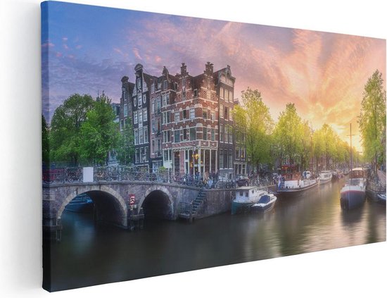 Artaza Canvas Schilderij Amsterdamse Grachten  - 100x50 - Groot - Foto Op Canvas - Canvas Print