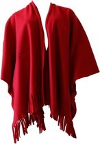 Luxe dames omslagdoek poncho rood - 180 x 140 cm - Dameskleding accessoires grote omslagdoeken/poncho's van fleece