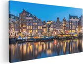 Artaza Canvas Schilderij Amsterdamse Huisjes In De Avond Met Lichten - 60x30 - Foto Op Canvas - Canvas Print