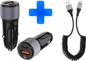 Autolader USB-A & USB-C met USB-C Oplaadkabel - Snellader -Krulsnoer - Uitrekbaar- Auto Lader - Sigarettenaansteker Oplader - Geschikt voor HTC Desire / Evo / One / HD / Nexus / Smart / Sensa