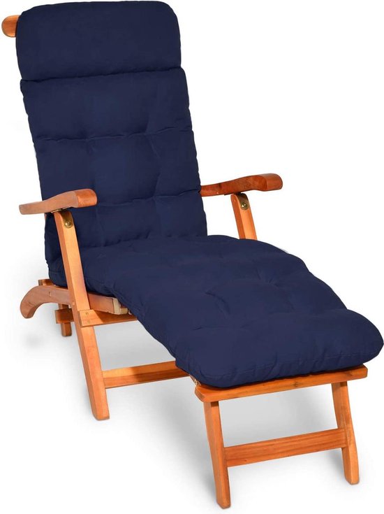 Beautissu Deckchair Kussen 200x50x8 cm - Ligstoelkussen Donker Blauw - Matraskussen voor Hangmatten en tuin-/terrasstoelen -  Flair DC