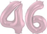 De Ballonnenkoning - Folieballon Cijfer 46 Pastel Roze Metallic Mat - 86 cm