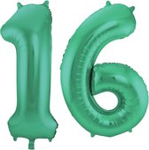 De Ballonnenkoning - Folieballon Cijfer 16 Groen Metallic Mat - 86 cm