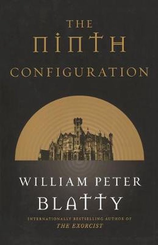Couverture du livre 'The Ninth Configuration' avec la silhouette d'un manoir dans un cercle.