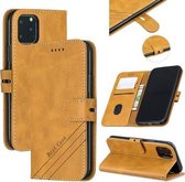 Stikstijl 2-Kleur Koe Textuur Horizontale Flip PU Lederen Case met Houder & Kaartsleuf & Lanyard Voor iPhone 13 Pro Max (Geel)
