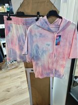 Damesmode zomerse tie dye set, short en hoodie, maat L/XL