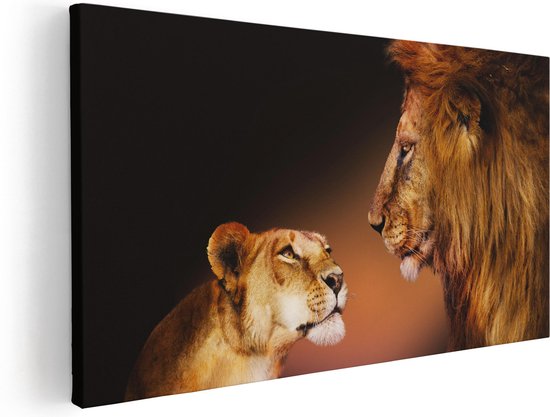 Artaza - Peinture sur toile - Lion et lionne - Couleur - 80x40 - Photo sur toile - Impression sur toile
