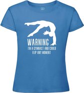 Sparkle&Dream - T-Shirt \'Warning Gymnast\' Blauw - 140 -  voor turnen en gymnastiek