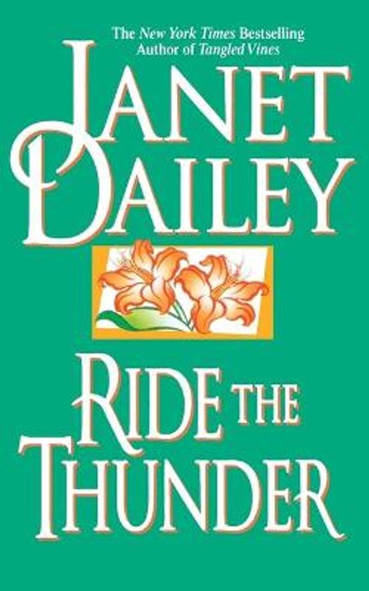 Boek "Ride the Thunder" met oranje lelies en witte letters op een groene achtergrond.