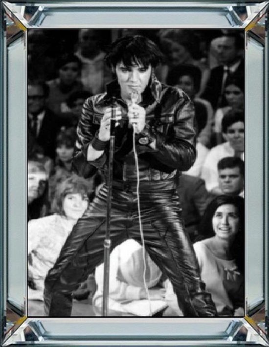 50 x 60 cm - Spiegellijst met prent - Elvis Presley - prent achter glas