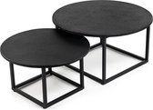 Volcano - Salontafels - set van 2 - rond - lava metaal - zwart - vierkant frame