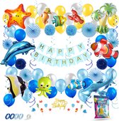 Fissaly 88 Stuks Zee Verjaardag Versiering Set – Oceaan Vissen Feest Decoratie – Verjaardag Feestversiering – Dolfijn, Haai, Zeepaard, Zeester, Kreeft, Vis & Octopus – Maritieme Themafeest