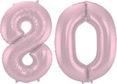 De Ballonnenkoning - Folieballon Cijfer 80 Pastel Roze Metallic Mat - 86 cm