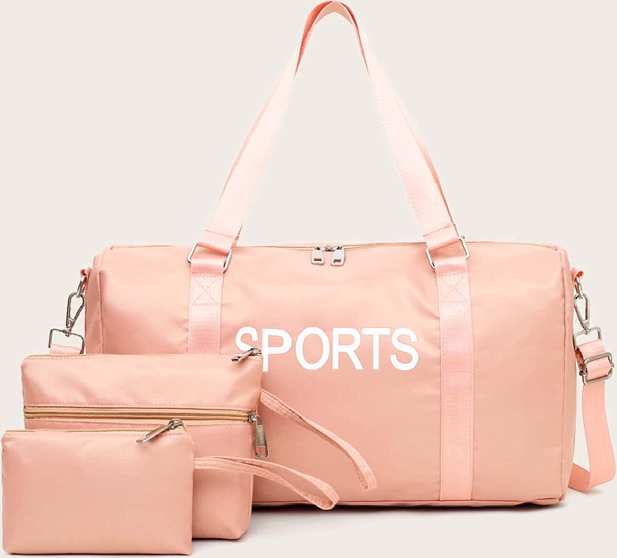Sporttas 28x46x15 cm + handtasje + etui roze