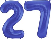De Ballonnenkoning - Folieballon Cijfer 27 Blauw Metallic Mat - 86 cm