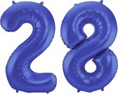 De Ballonnenkoning - Folieballon Cijfer 28 Blauw Metallic Mat - 86 cm