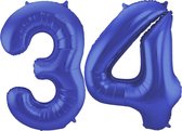 De Ballonnenkoning - Folieballon Cijfer 35 Blauw Metallic Mat - 86 cm