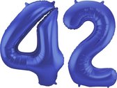 De Ballonnenkoning - Folieballon Cijfer 42 Blauw Metallic Mat - 86 cm