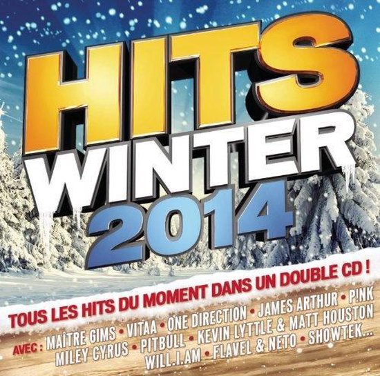 Albumcover voor Hits Winter 2014 met besneeuwde bomen en de titel "HITS WINTER 2014". Lijst met artiesten.