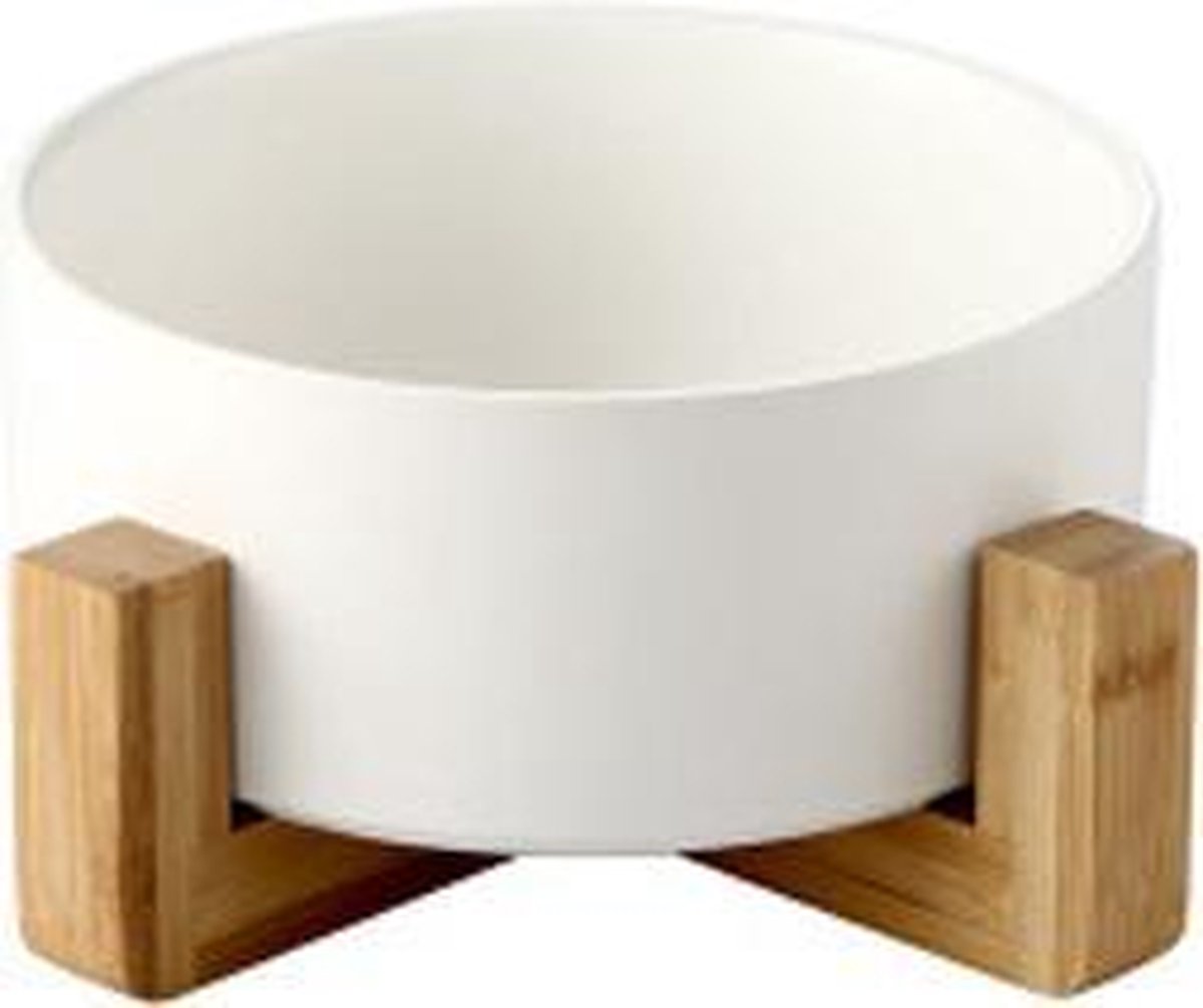 Keramisch drinkbakje konijn met bamboe houder wit Keramisch drinkbakje konijn met bamboe houder wit
