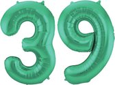 De Ballonnenkoning - Folieballon Cijfer 39 Groen Metallic Mat - 86 cm