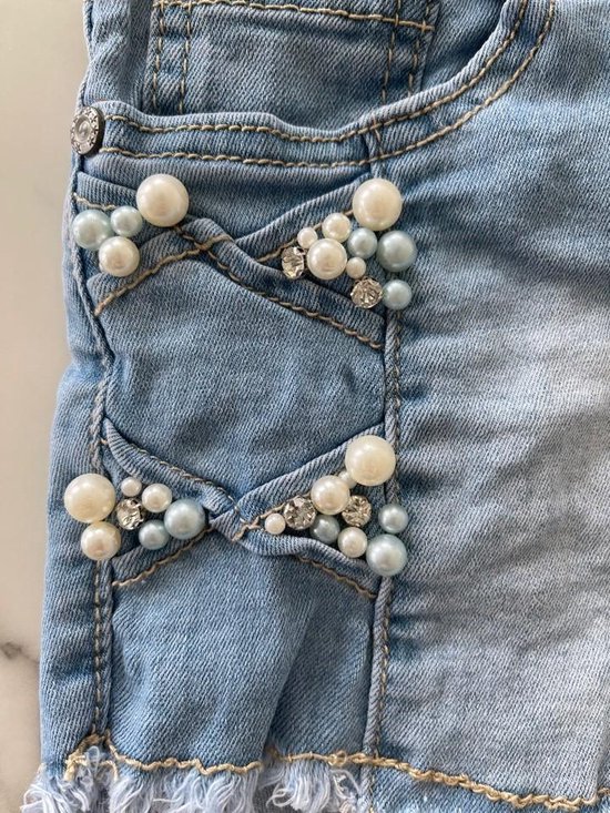 Jeans short, korte spijkerbroek voor meisjes met kraaltjes in de maten  104/4 t/m 164/14 | bol.com