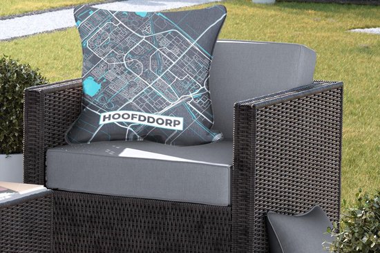 Sierkussen extérieur - Plan de la ville - Hoofddorp - Grijs - Blauw - 60x60 cm - Résistant aux intempéries
