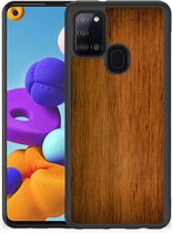 Leuk Case Super als Vaderdag Cadeaus Geschikt voor Samsung Galaxy A21s Smartphone Hoesje met Zwarte rand Donker Hout