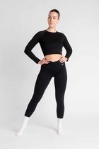 Aesthetic Wolf Ribbed Seamless - Crop Top Dames - Zwart - Large