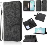 Voor Samsung Galaxy A91 Huid Voelen Reliëf Zonnebloem Horizontale Flip Lederen Case met Houder & Kaartsleuven & Portemonnee & Lanyard (Zwart)